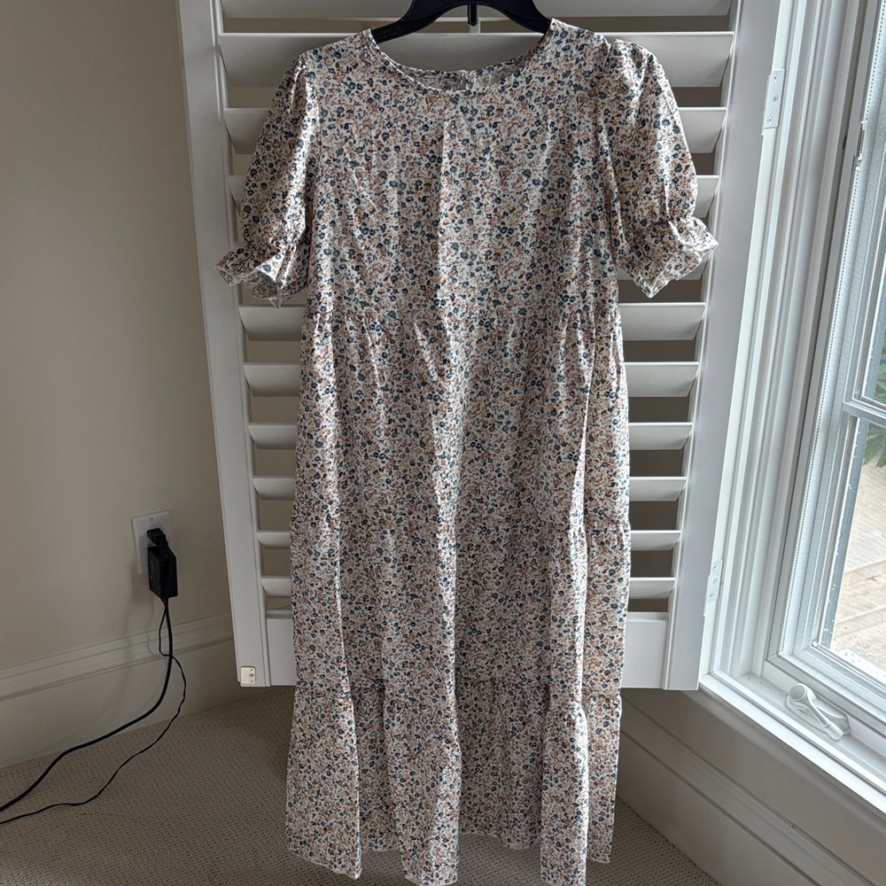 Amazon Floral Maxi Dress - Cream and Blue